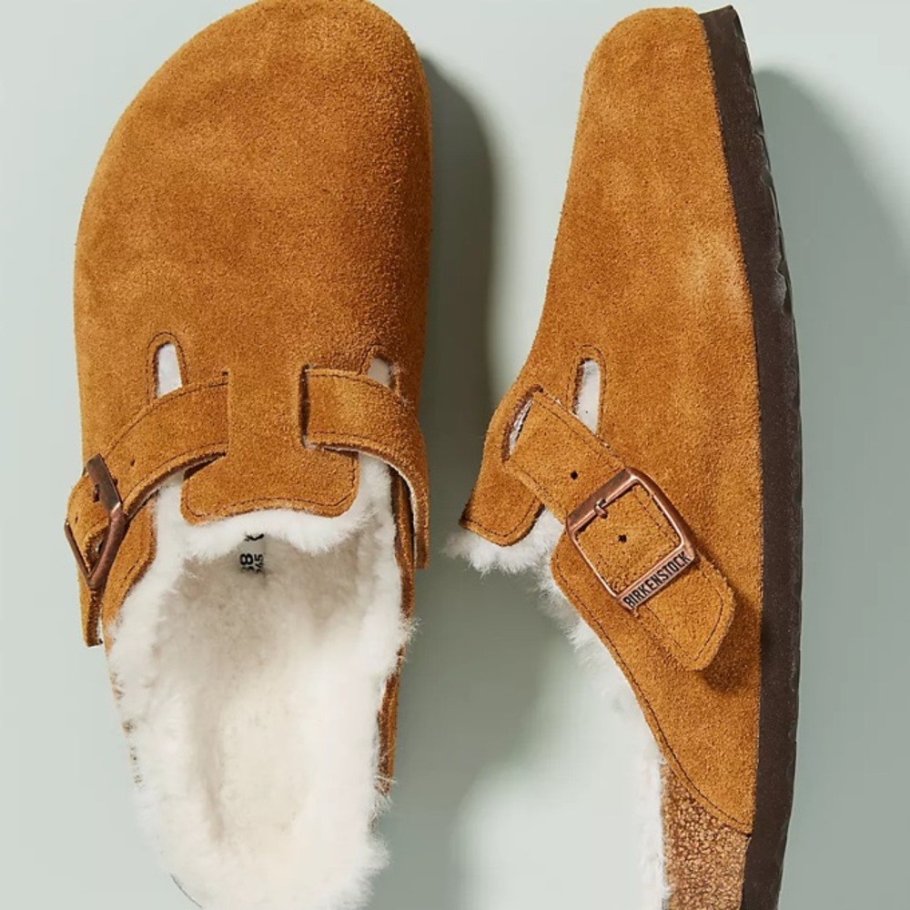 Birkenstock Brown Suede Shearling Mules